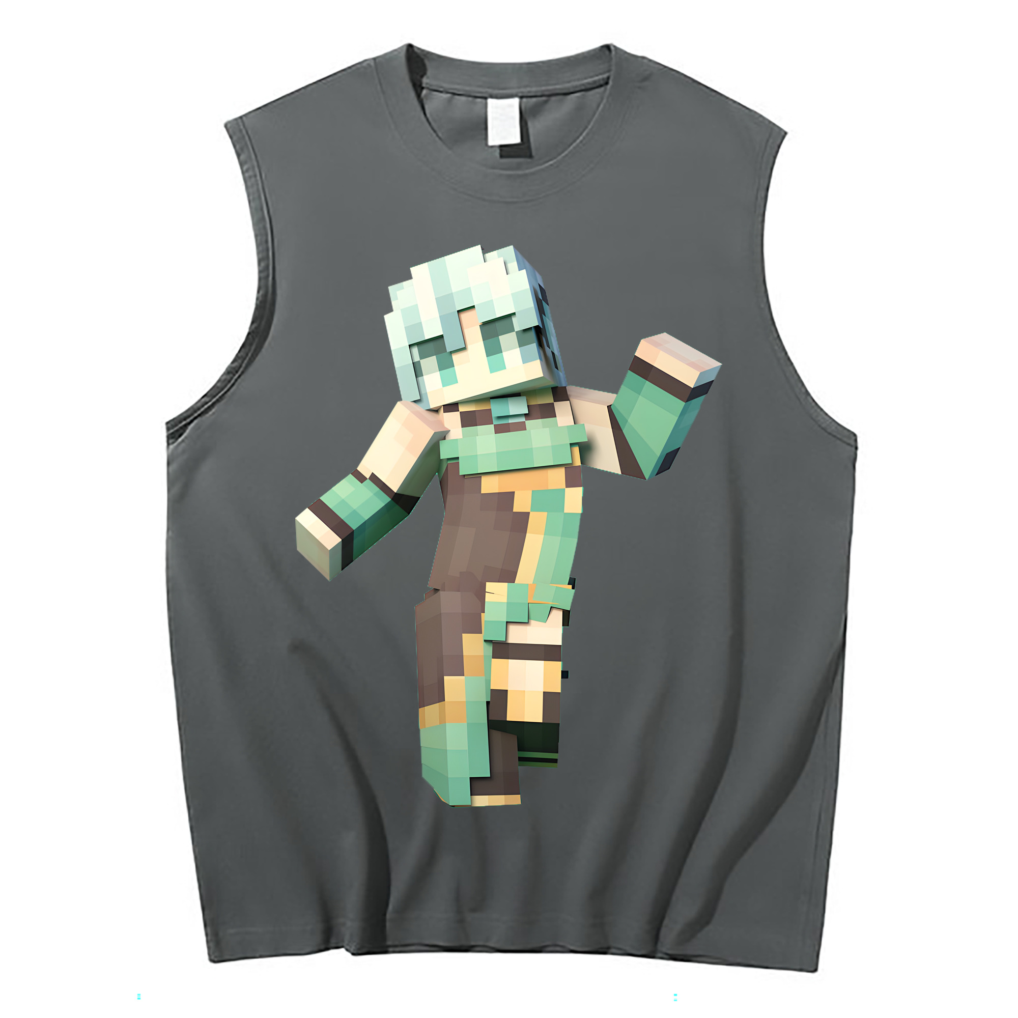 （画像用） マインクラフト ブロックの世界 Minecraft MC Block world コットン100％タンクトップ（フロントプリント）